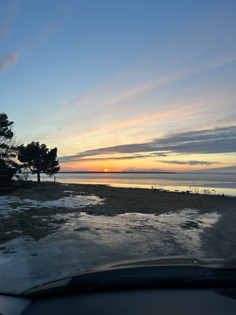 Watching the sunset from the car